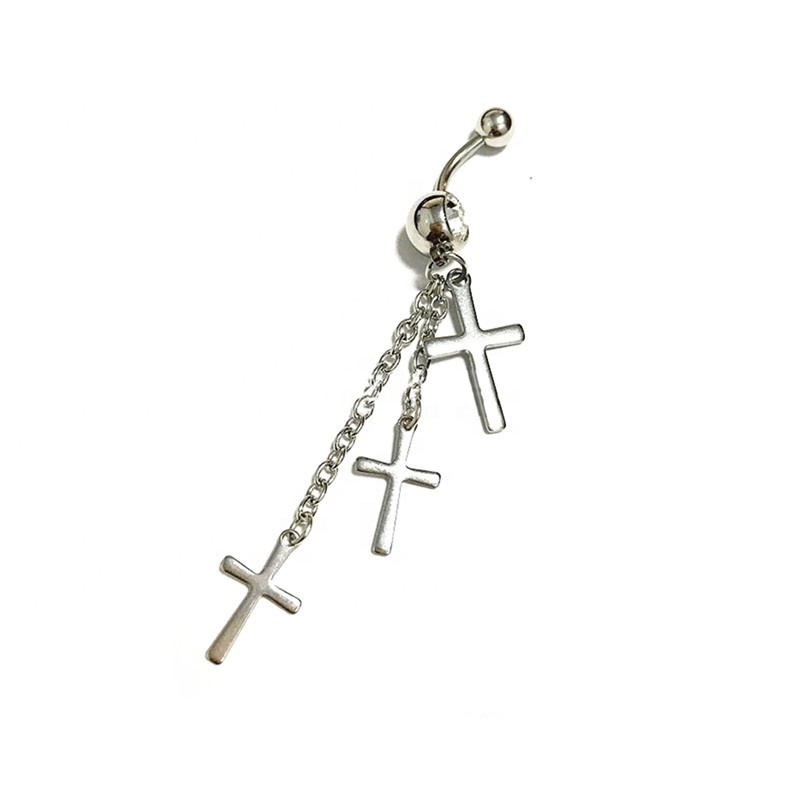 stainless steel body piercing jewelry chain with cross belly rings personality navel button ring