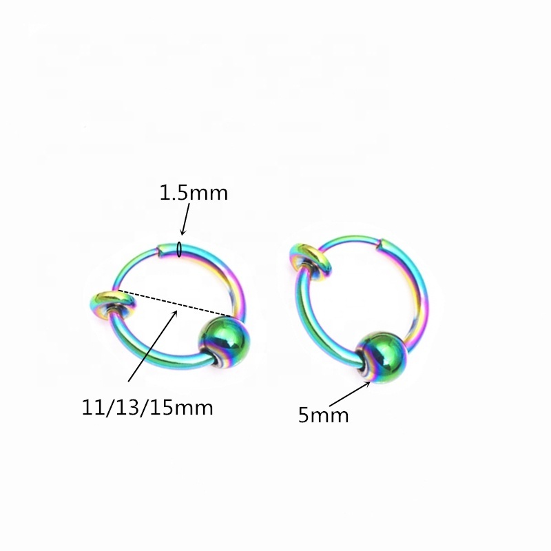 None Piercing Unisex Elastic Rods Clip On Ear Cuff Spring Bar Round Fake Hoop Earrings