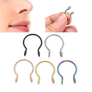 stainless steel none piercing body jewelry nose studs U shape fake hook nose ring for men and women