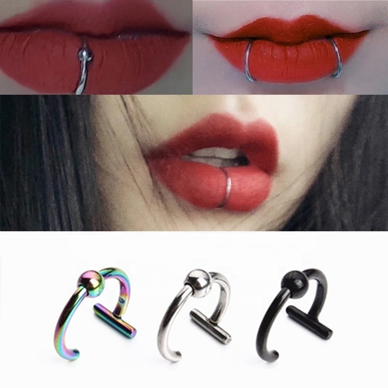 stainless steel non piercing body jewelry c shape fake nose rings single strand lip ring ear cuff