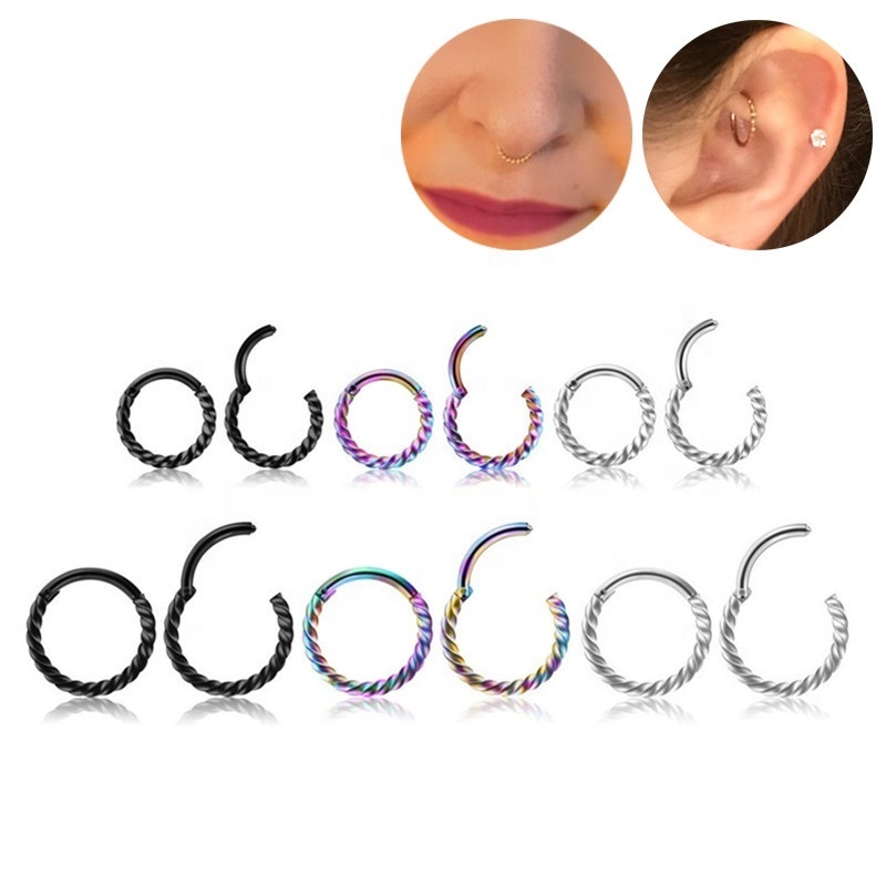 Stainless Steel Hinged Piercing Body Jewelry Seamless Septum Segment Clicker Rings Ear Cartilage Twist Nose Ring