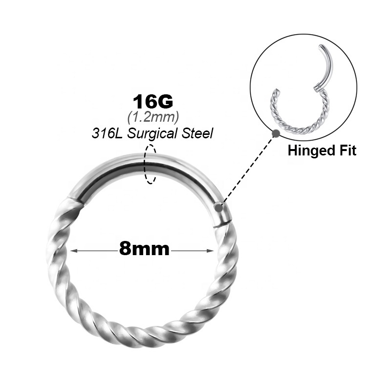 Stainless Steel Hinged Piercing Body Jewelry Seamless Septum Segment Clicker Rings Ear Cartilage Twist Nose Ring