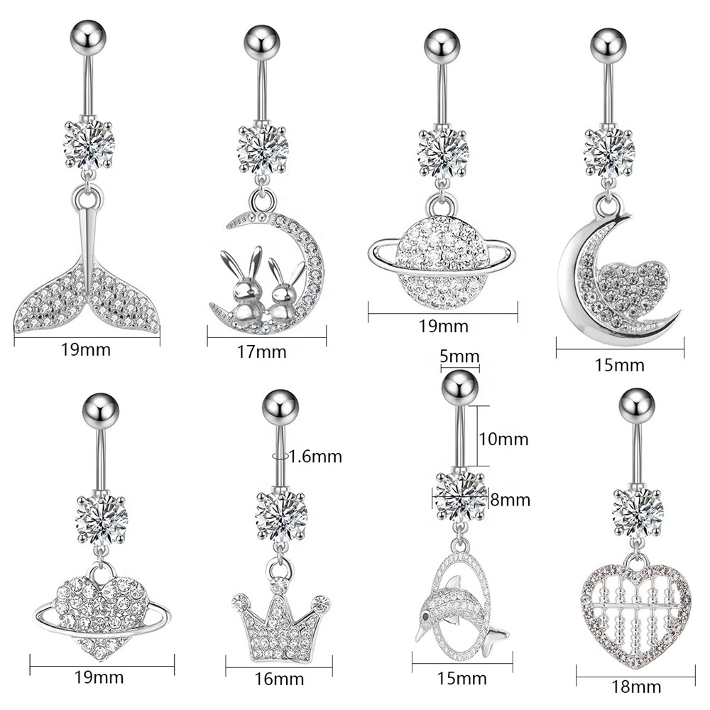 Fashion Designs Dangle Belly Rings Weekly Navel Piercing Jewelry Women Crystal Navel Belly Animal Button Ring