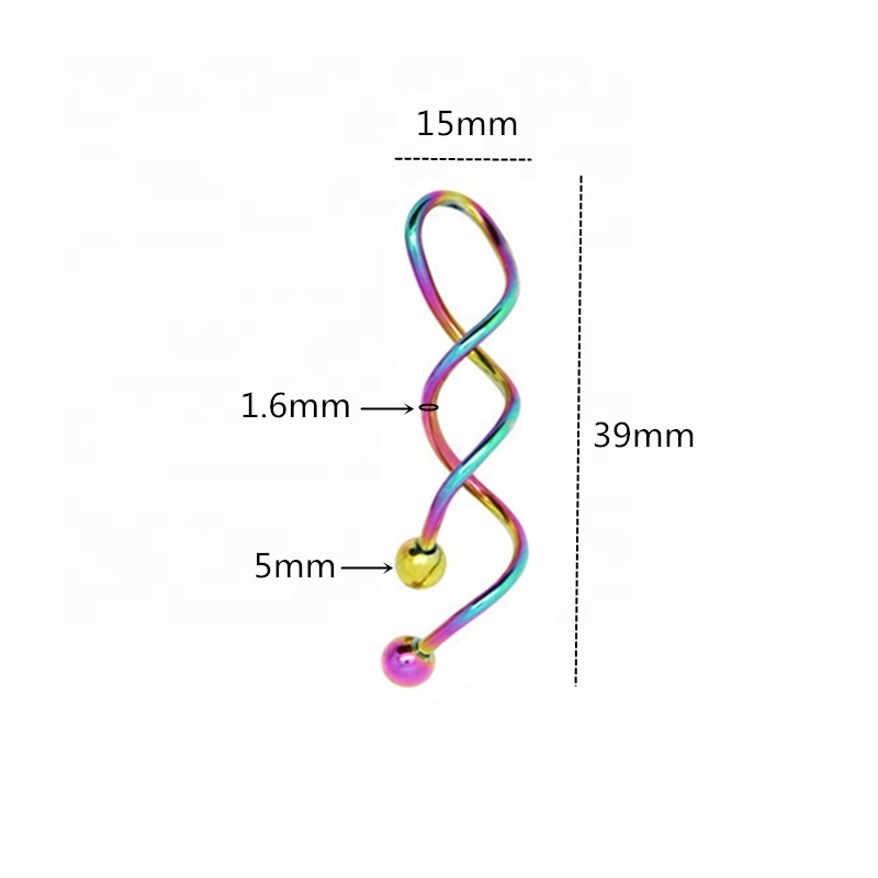 Stainless Steel Body Piercing Jewelry Twist Belly Button Ring Colorful Spiral Shape Belly Ring