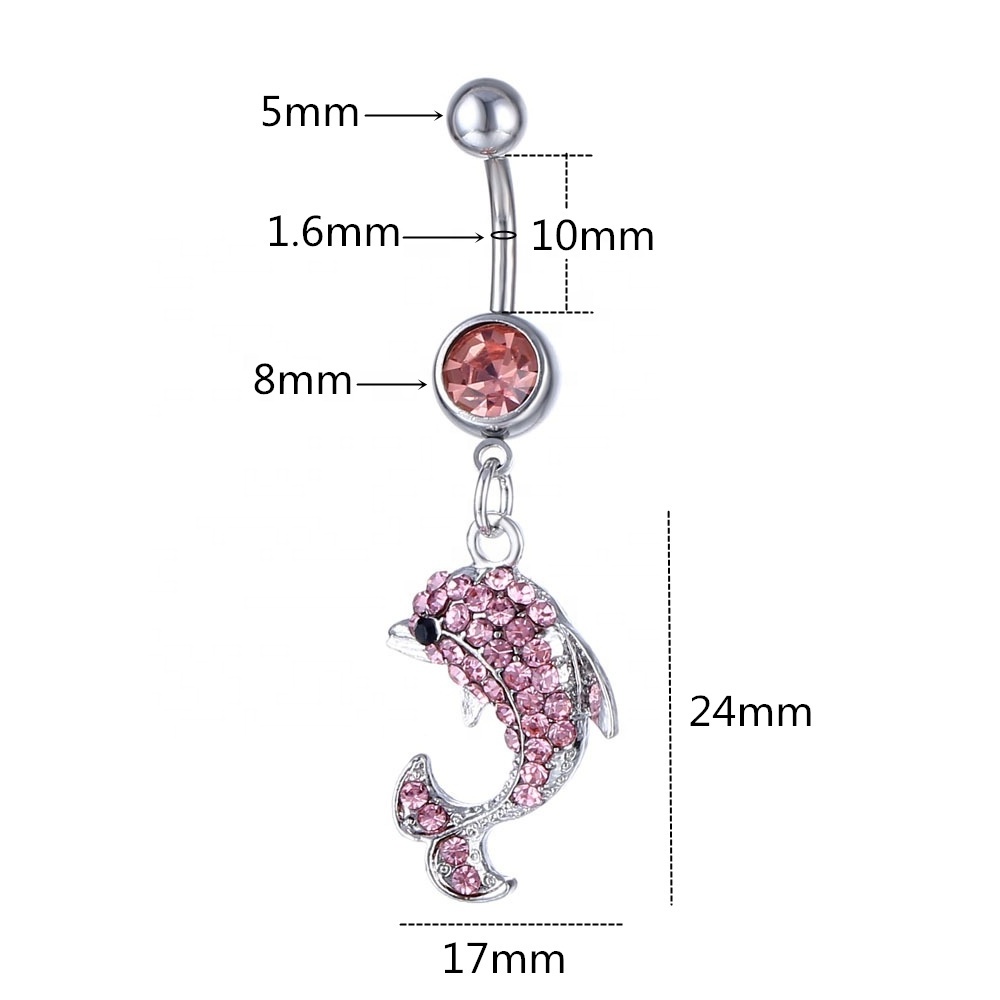 Sexy Belly Piercing Navel Piercing Rings Dangle CZ Crystal Dolphin Belly Button Ring