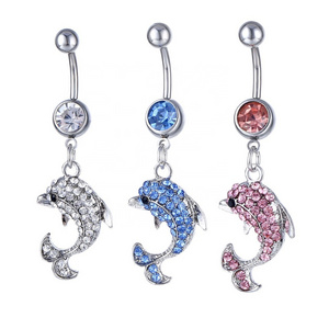 Sexy Belly Piercing Navel Piercing Rings Dangle CZ Crystal Dolphin Belly Button Ring