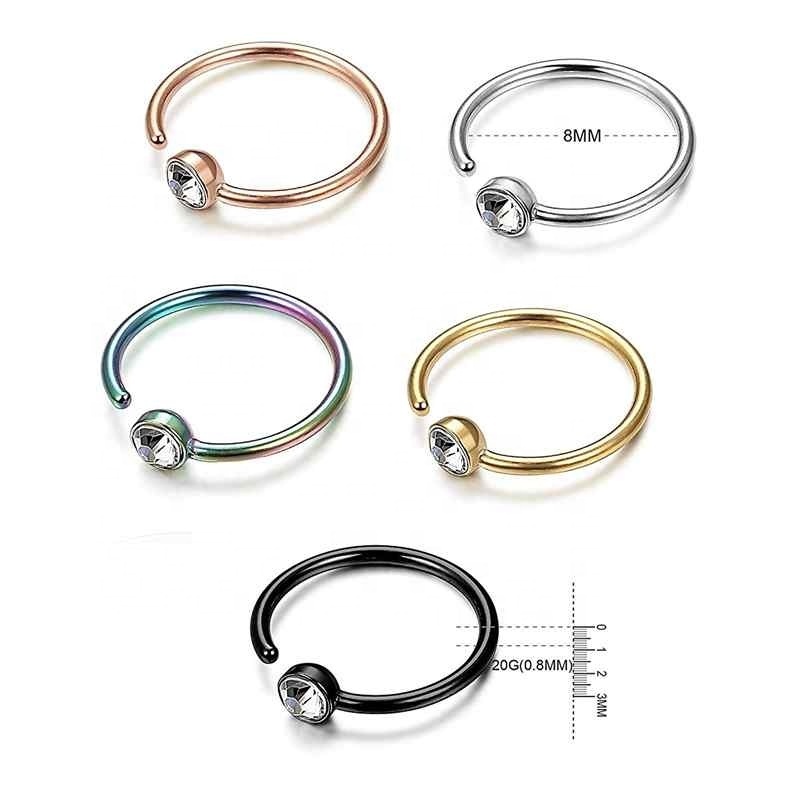 Hot Selling Surgical Stainless Steel Nickel Free Sample Nose Ring With Single Crystal