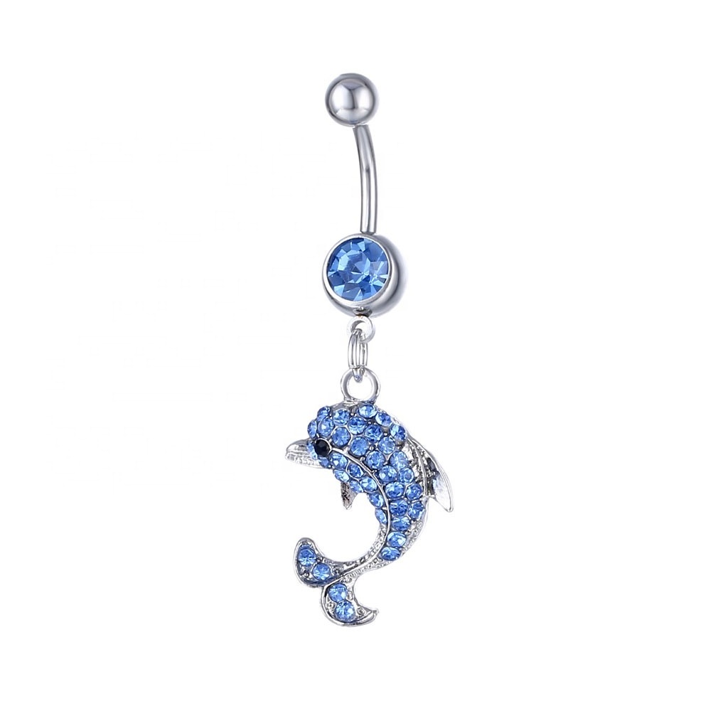 Sexy Belly Piercing Navel Piercing Rings Dangle CZ Crystal Dolphin Belly Button Ring