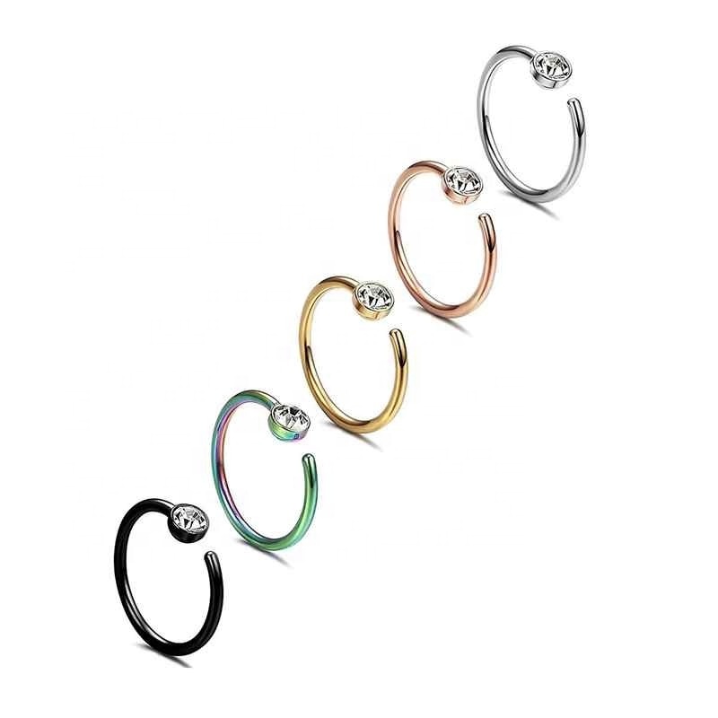 Hot Selling Surgical Stainless Steel Nickel Free Sample Nose Ring With Single Crystal