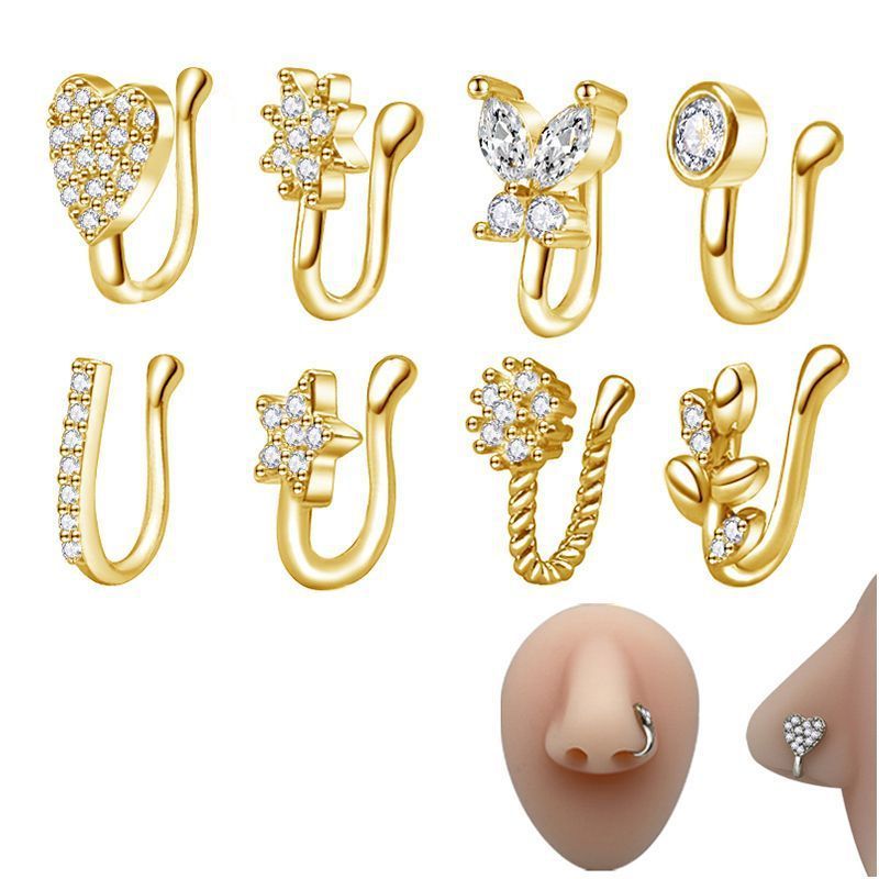 Hot Sales None Piercing Nose Jewelry U Shape Nose Rings Stud Flower CZ Snowflake Butterfly Indian Nose Stud