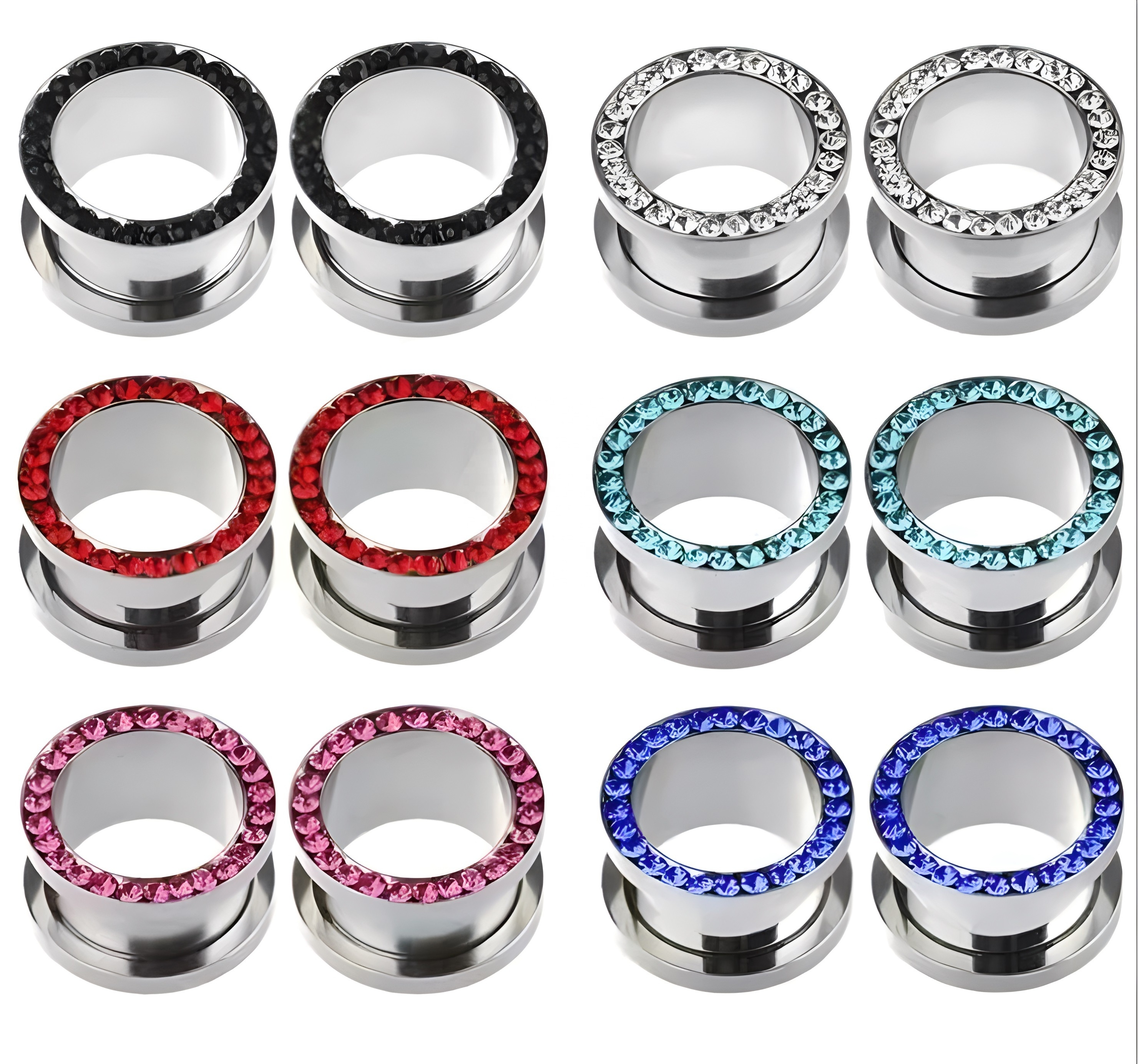 Fashion Stainless Steel Screwed Ear Plugs Tunnels with Rhinestone Earring Jewelry Ear Gauges Piercing Jewelry