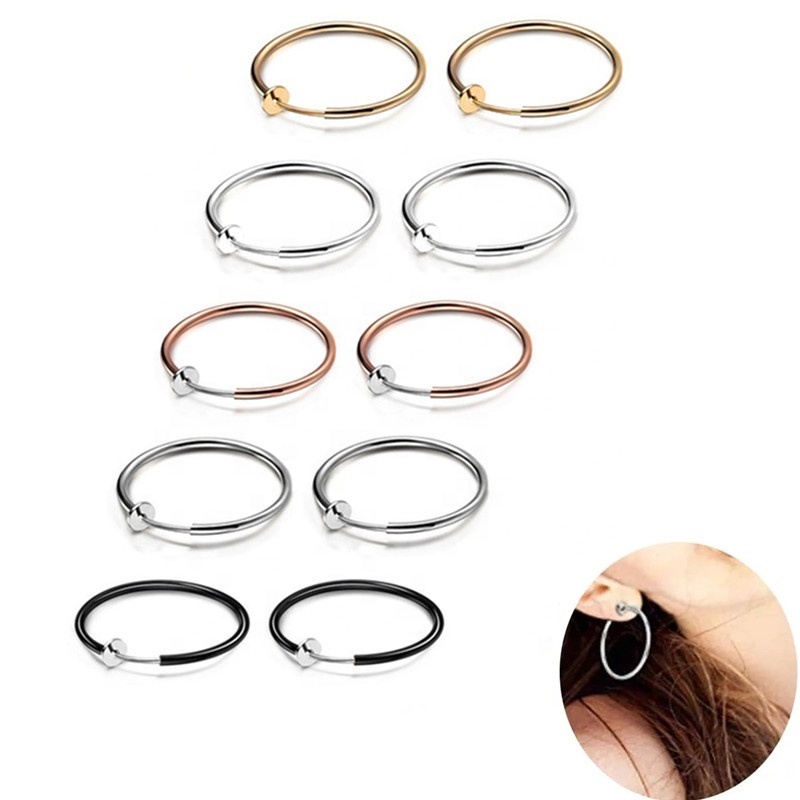 popular painless clip on fake hoop earring cuff non piercing big circle earrings women girls