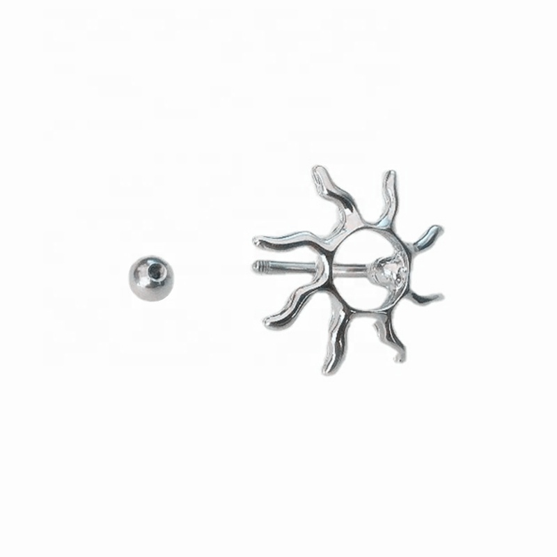 stainless steel curving bar hollow sun shape belly button ring heronsbill navel ring piercing body jewelry