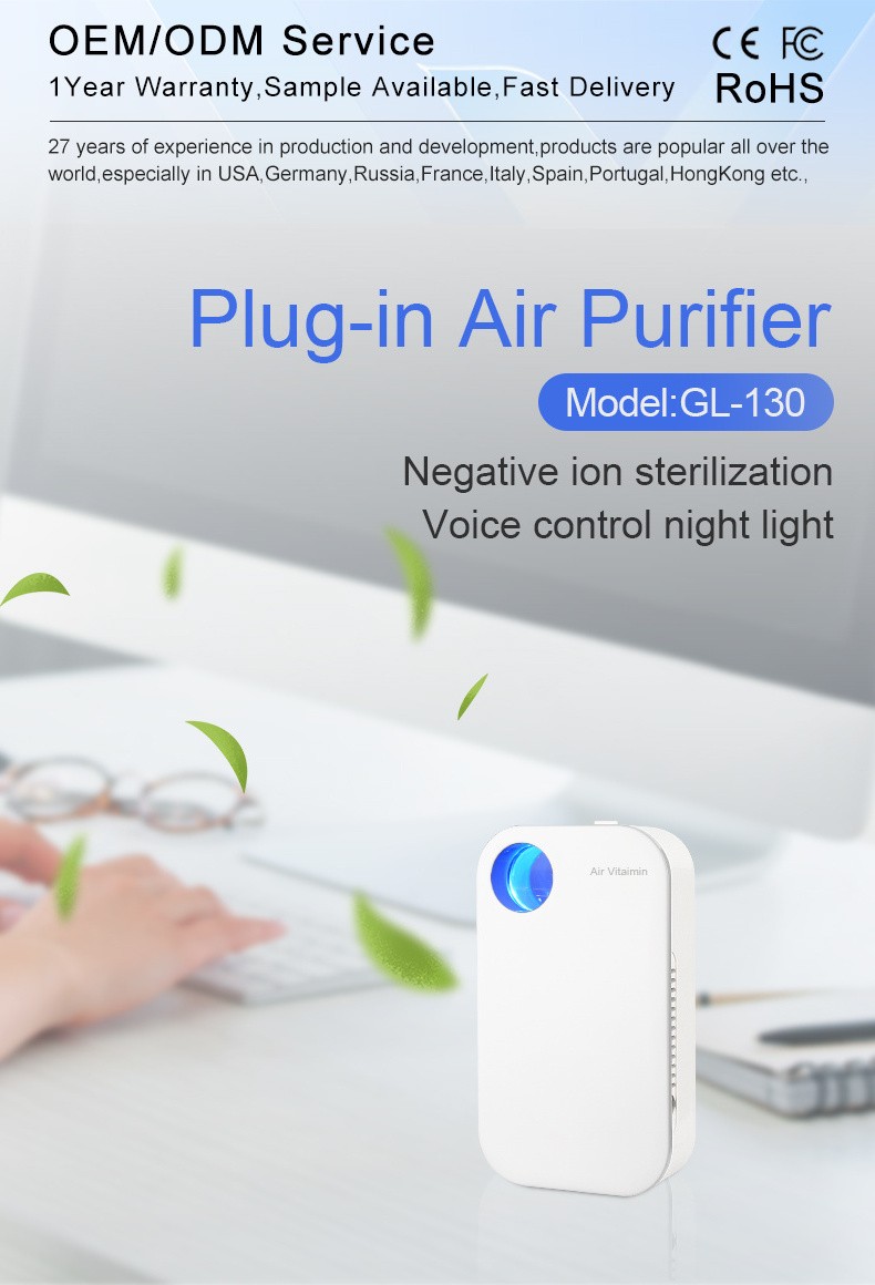 2024 trending Products Portable mini negative ion air purifier Plug In for Home Ionizer Remove Smoke Pet Toilet Deodorizer