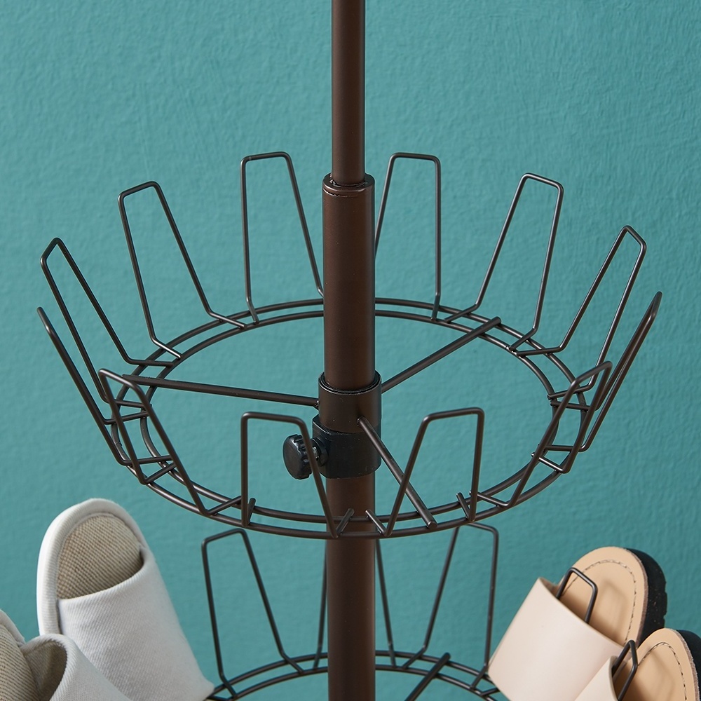 Closet Revolving Shoe Tree 3-tier Metal Revolving Shoe Rack Spinner Holds 18 Pairs Bronze Finish Rotating Shoe Rack