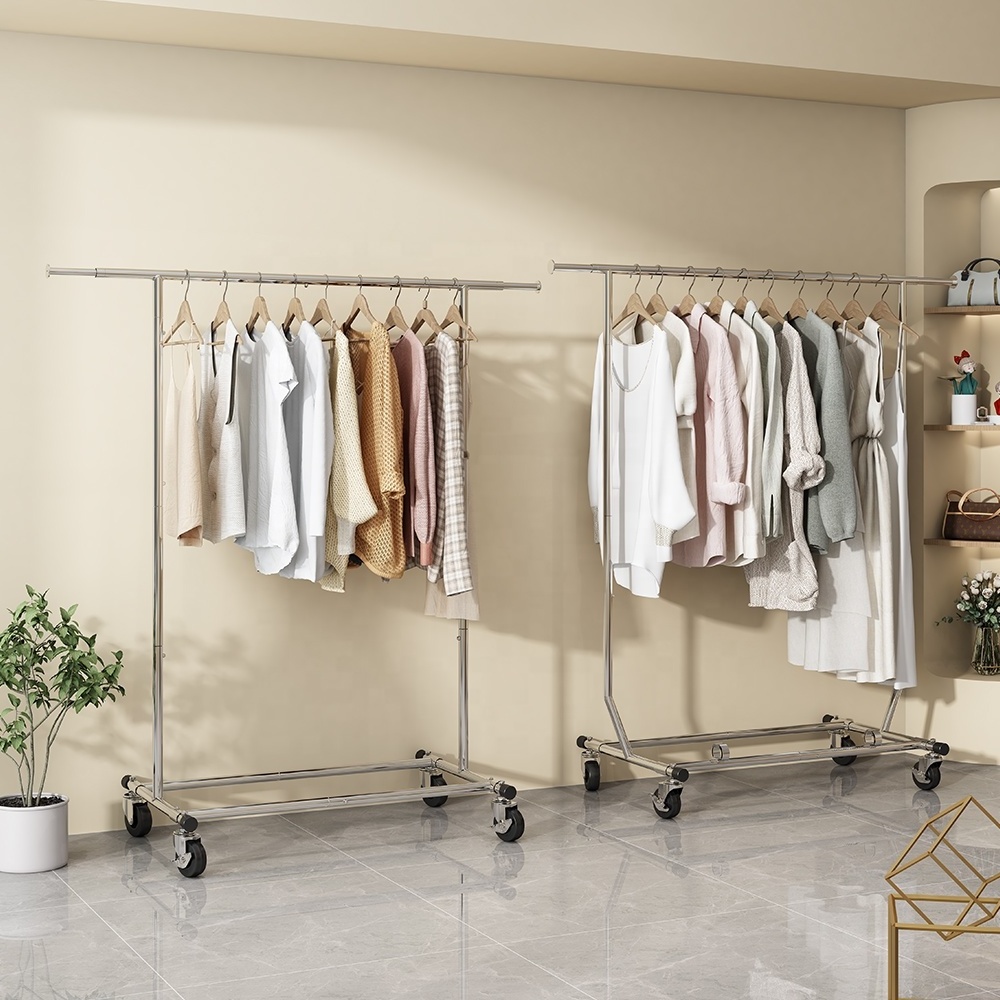 New Design Portable Coat Hanger Stand Shaped Coat Rack With Wheels shoe and clothing commercial garment rack