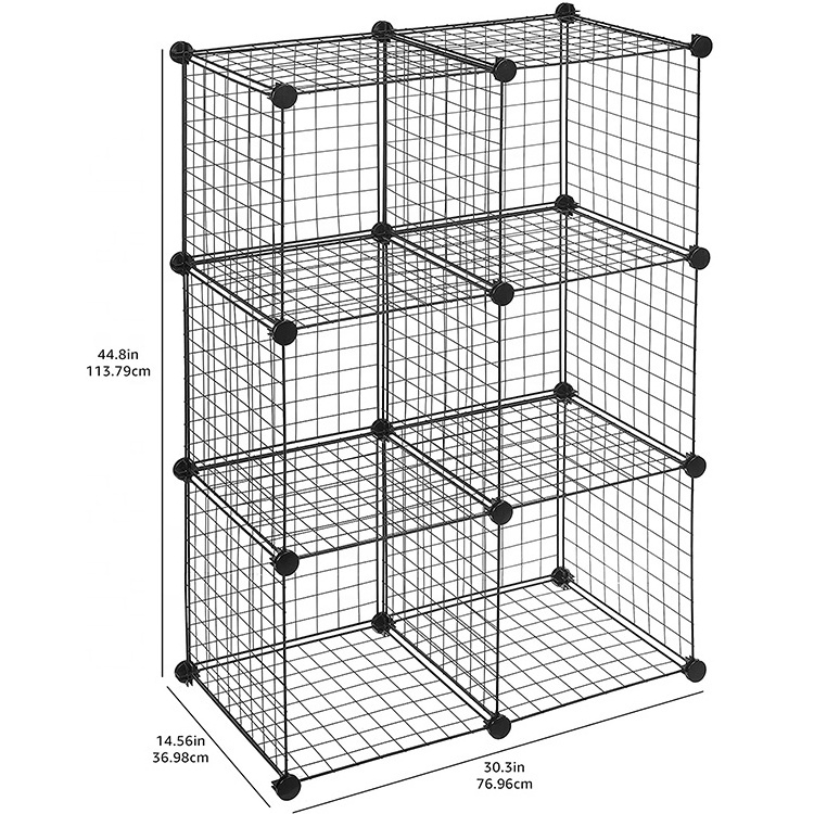 Revomable Hook Black Stackable Metal Wire 4 Cube Wire Storage Shelves Display Shelves Racking