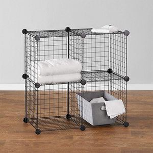 Revomable Hook Black Stackable Metal Wire 4 Cube Wire Storage Shelves Display Shelves Racking