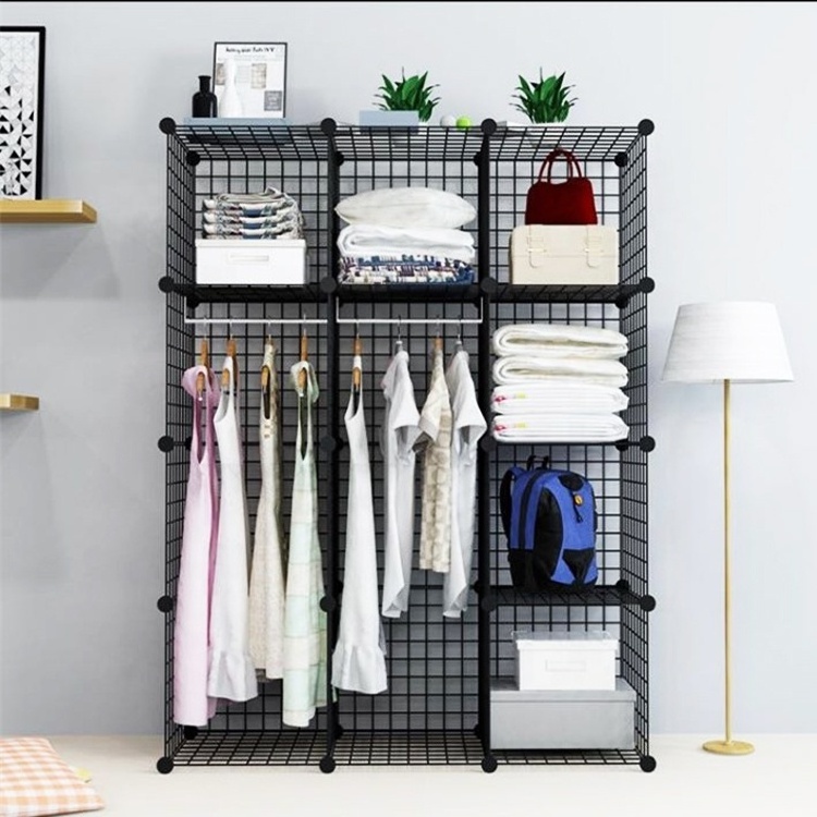 Revomable Hook Black Stackable Metal Wire 4 Cube Wire Storage Shelves Display Shelves Racking