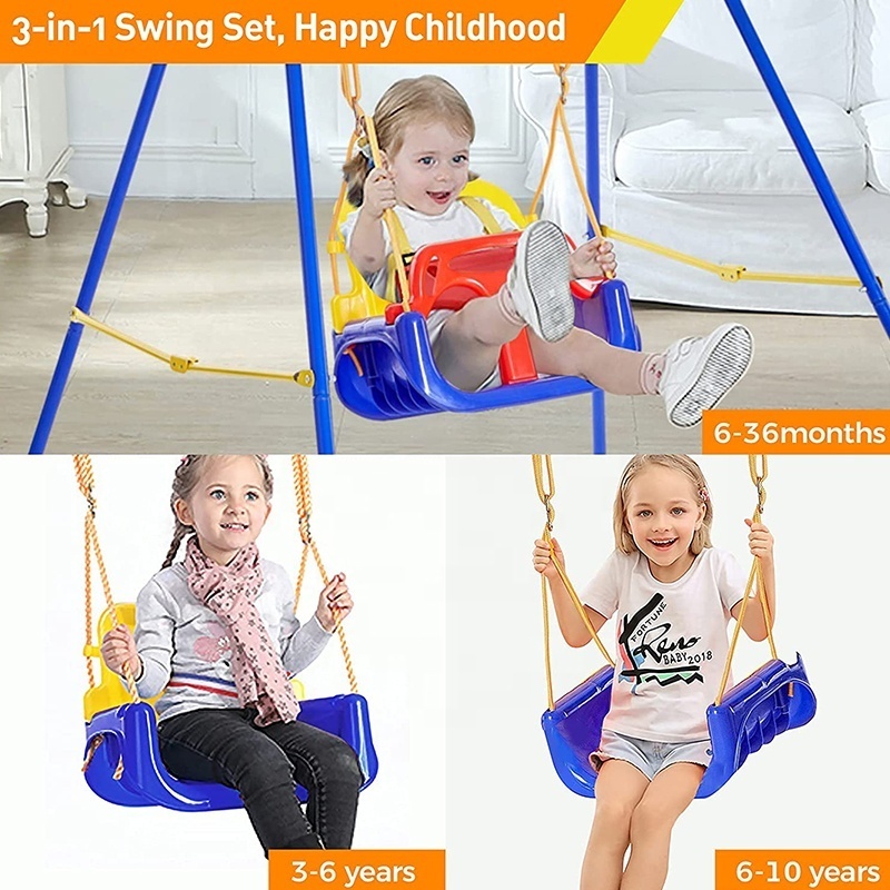 3-in-1 Swing Set for Toddler with 4 Sandbags, Heavy-duty Kid Swing Set for Backyard, Baby Swing Indoor/outdoor Play Yellow&blue