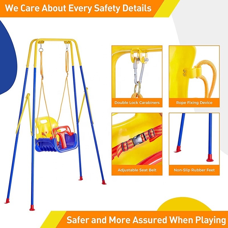 3-in-1 Swing Set for Toddler with 4 Sandbags, Heavy-duty Kid Swing Set for Backyard, Baby Swing Indoor/outdoor Play Yellow&blue