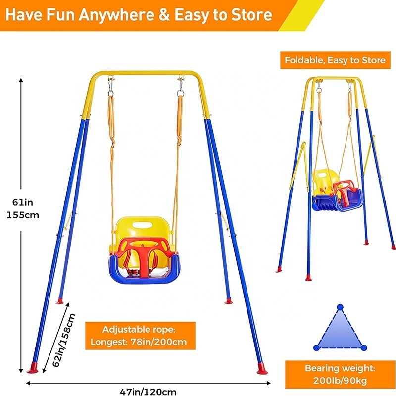 3-in-1 Swing Set for Toddler with 4 Sandbags, Heavy-duty Kid Swing Set for Backyard, Baby Swing Indoor/outdoor Play Yellow&blue