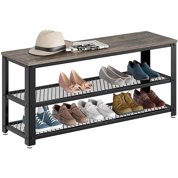 Home Storage Metal Drying Shoe Rack All-metal Shoe Display Storage Shelf With Mdf Top Board 3 Pairs Of Shoes rack