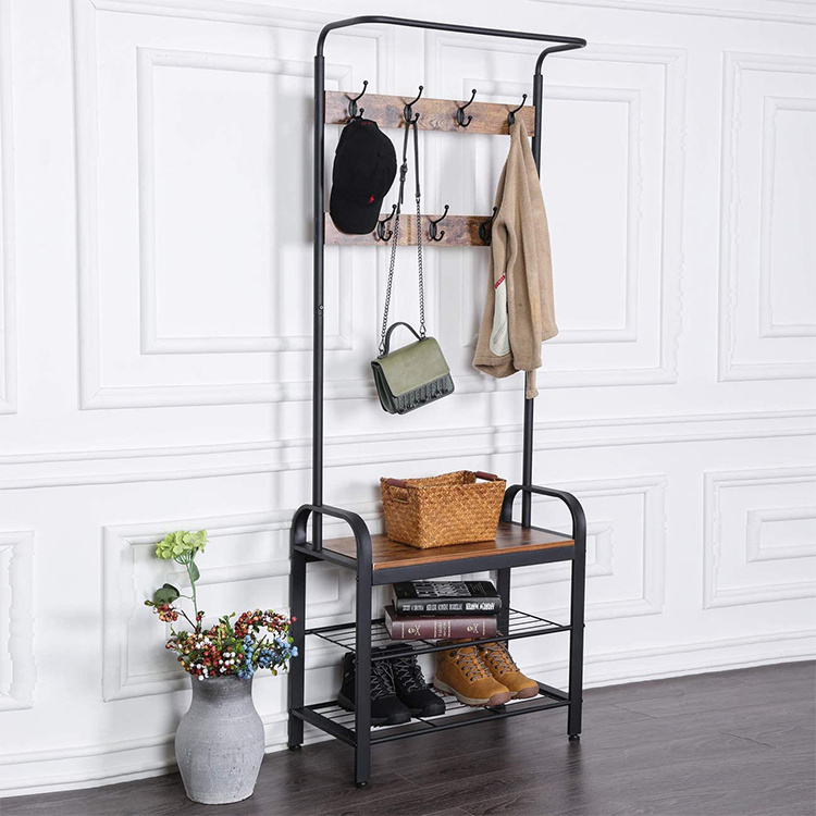 Home Storage Luxury Gold Clothing Rack With Black Wooden Standing Multi functional Standing Vertical Coat Racks