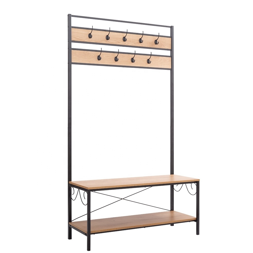 GMJ Wholesale Living Room Hallway Hall Tree Coat Shoe Rack Stand Stable Entryway Coat Shoe Rack