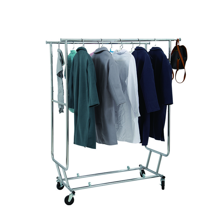 Industrial Pipe Clothes Rack Double Rail On Wheels With Clothing Hanging Rack Organizer Heavy Duty garment Clothing Rack