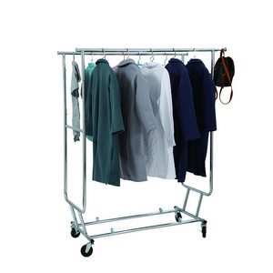 Industrial Pipe Clothes Rack Double Rail On Wheels With Clothing Hanging Rack Organizer Heavy Duty garment Clothing Rack