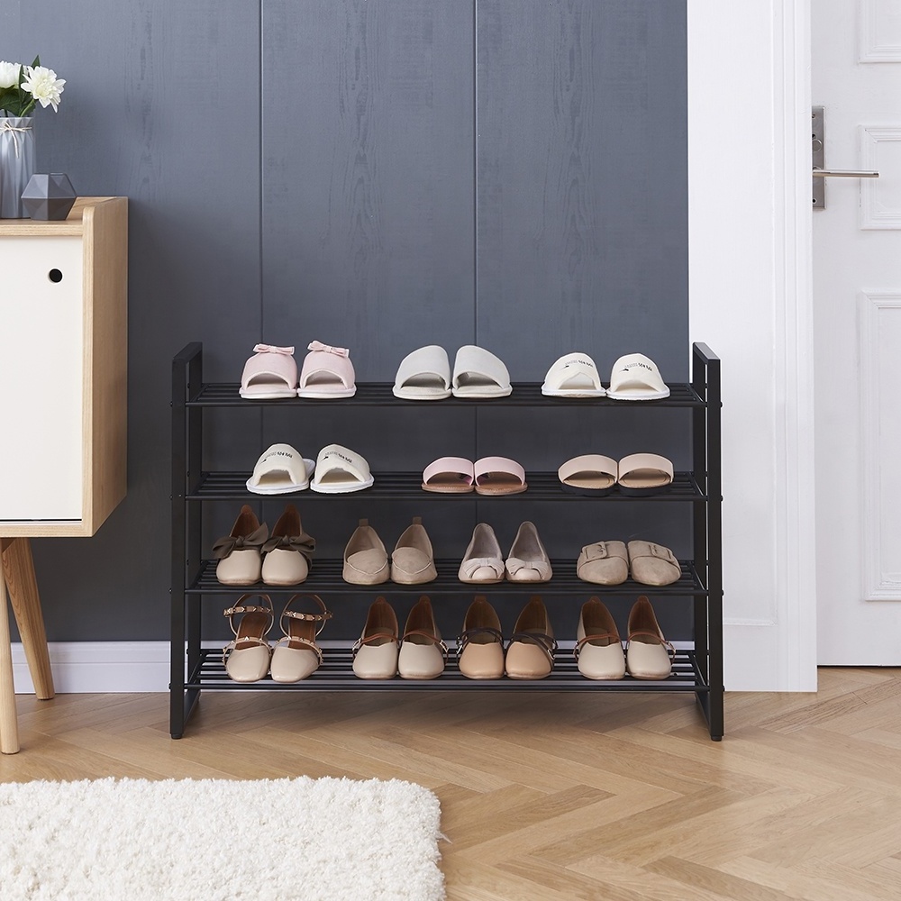 4 Tier Shoe Rack Organizer Entryway Black Shoe Rack With Premium Metal Space-saving Shoe Storage