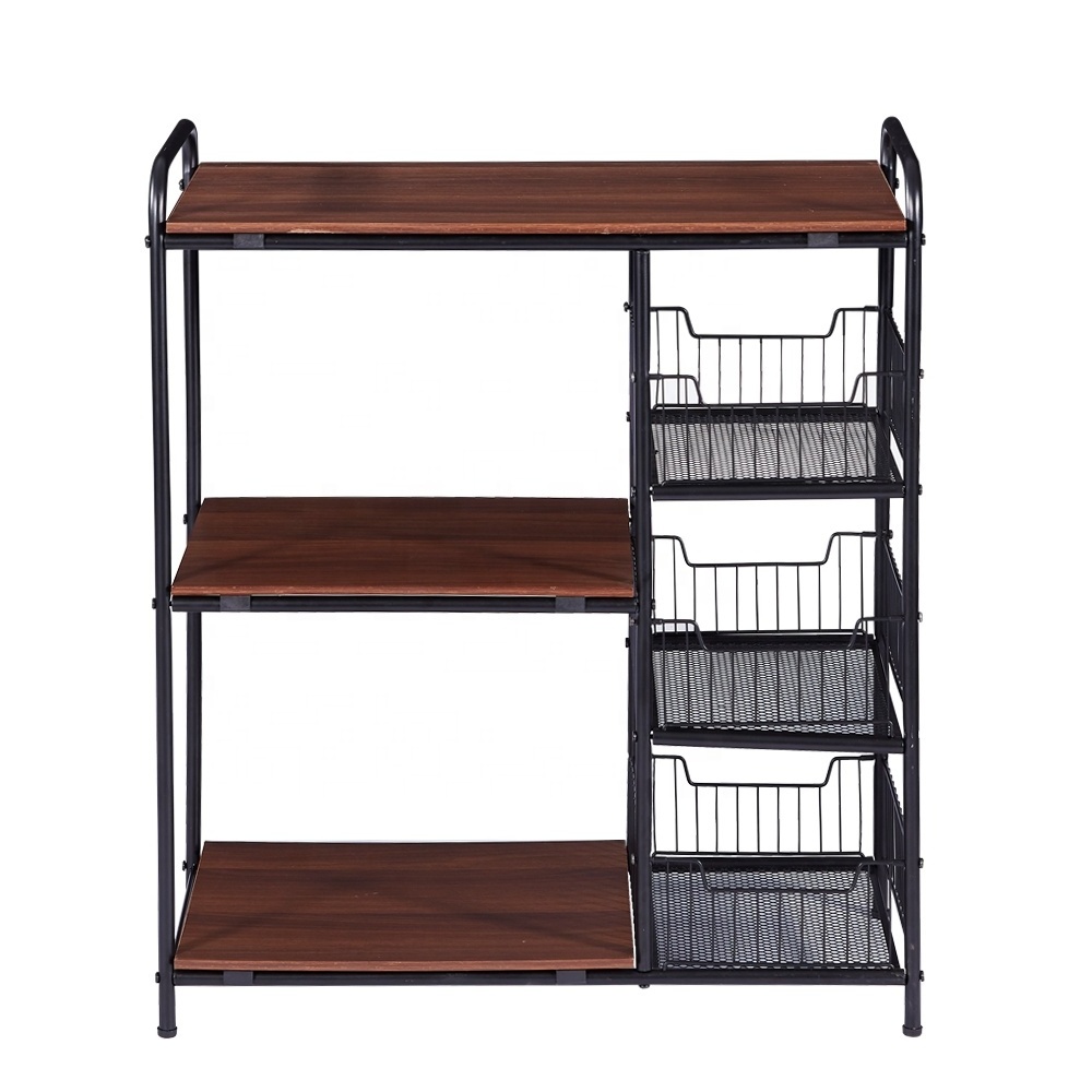 Kitchen Storage Holders Metal Wood Microwave Oven Shelf Stand Kitchen Appliances Storage Rack Cabinet