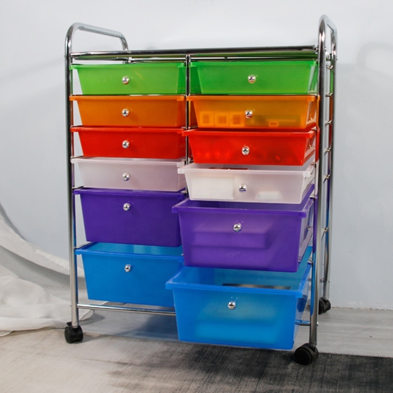 GMJ Factory sample free Furniture 12 Drawer Chrome Rolling Storage Cart Cabinets With Drawers