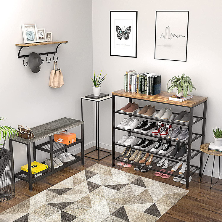 Shoe Rack With Shelves Rustic Storage Stool With Stable Metal Frame Suitable For Entrance shoe rack