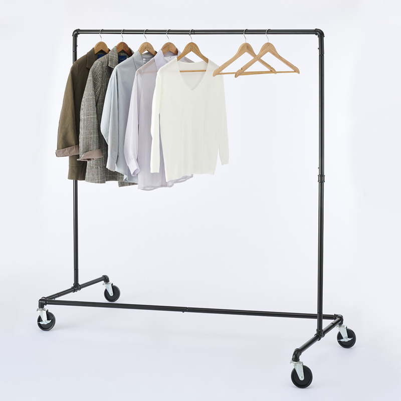 Brown Black Metal Pipes Dress Up Clothes Rack,Clothing Rack On Wheels Garment Iron Clothing Rack