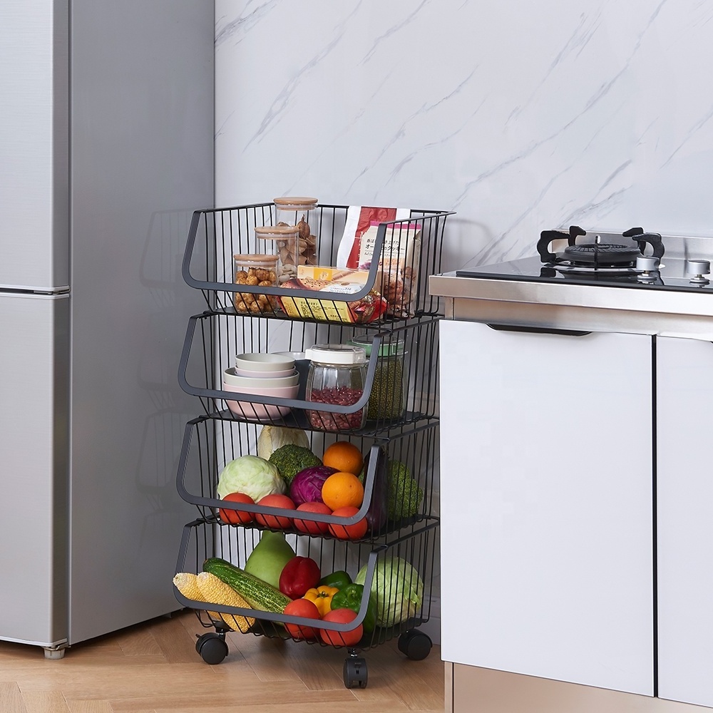 Space saving household corner rack kitchen basket storage rack multi-layer fruit basket floor mobile vegetable storage rack