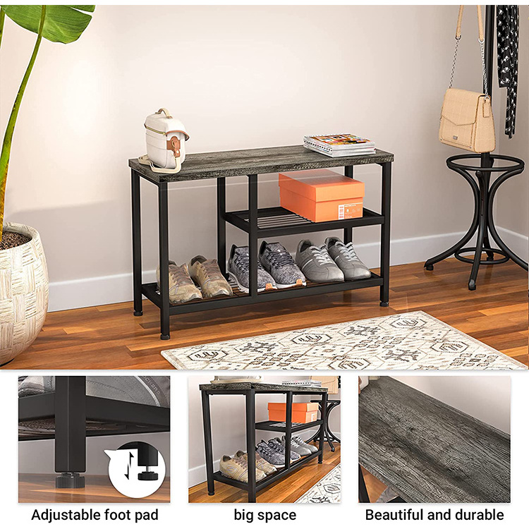 Shoe Rack With Shelves Rustic Storage Stool With Stable Metal Frame Suitable For Entrance shoe rack