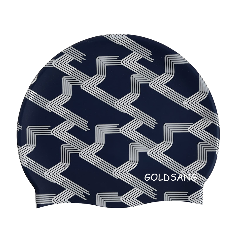 wholesale silicone latex swim cap high quality best water-proof swimming hats custom logo screen geometric print swimming caps