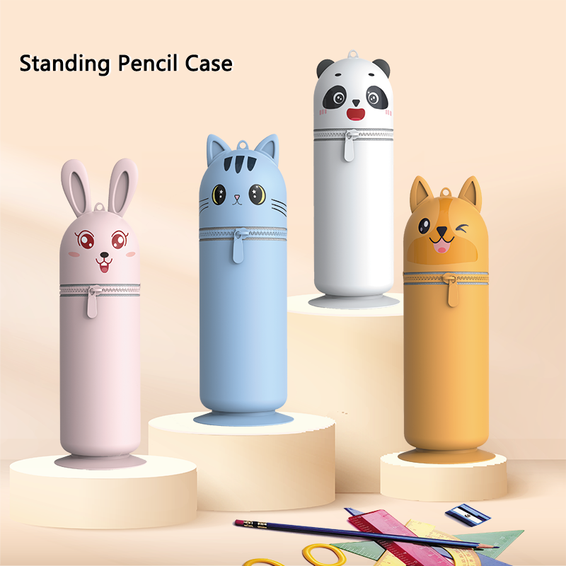 stand up stationery pencil case for school pen bags zipper silicone pencil pouch suction pen holder and makeup brushes storage