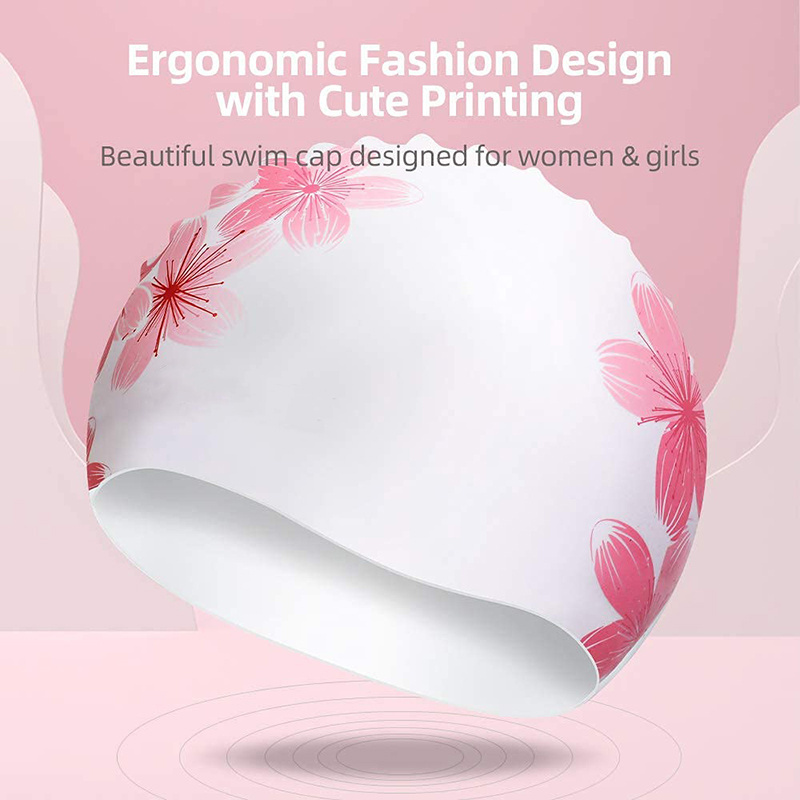 top quality women long hair swim cap waterproof swimming hat custom flower print swimming cap with your logo