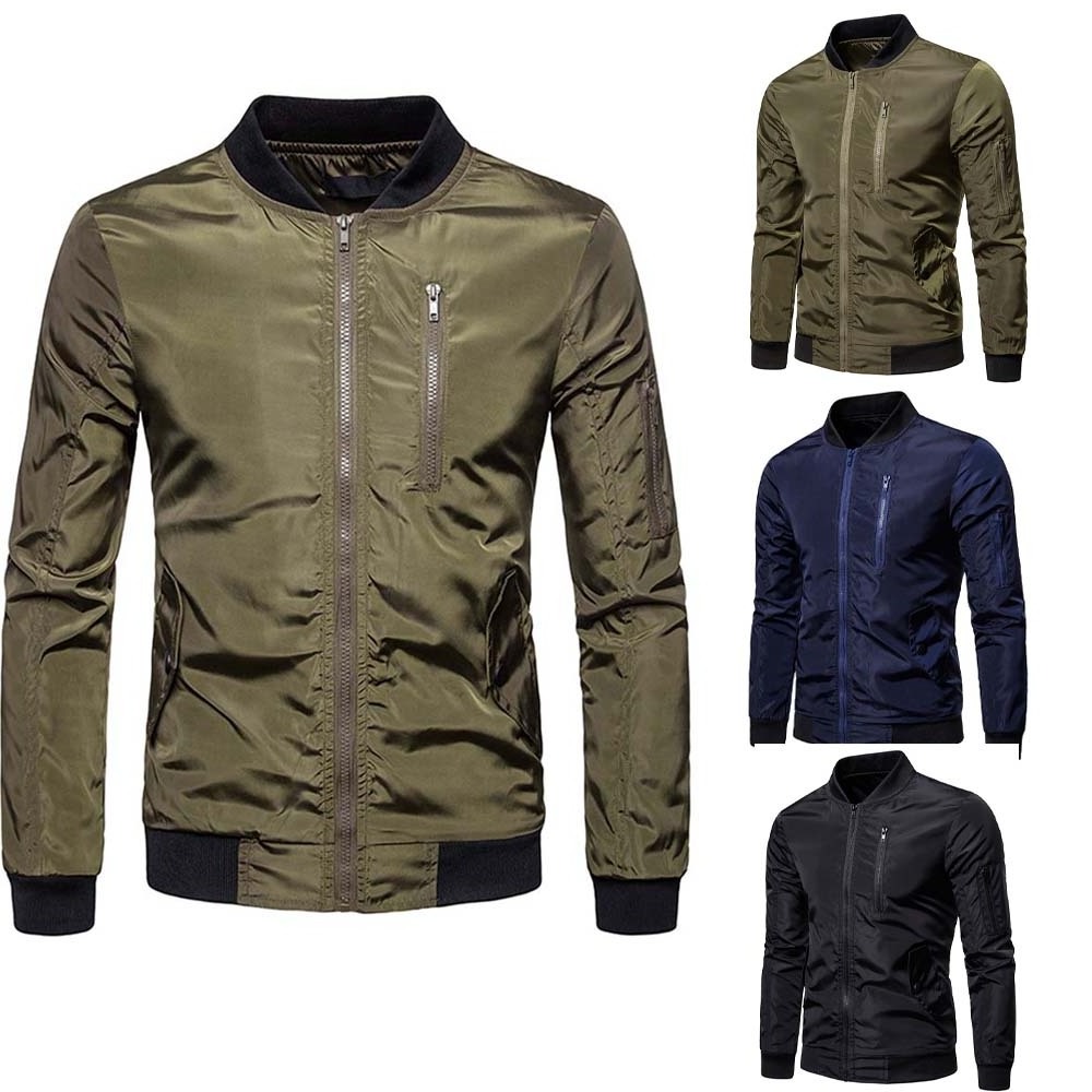 China factory custom Men's Bomber jackets with multi Pockets & Zip Up long sleeve winter Jackets