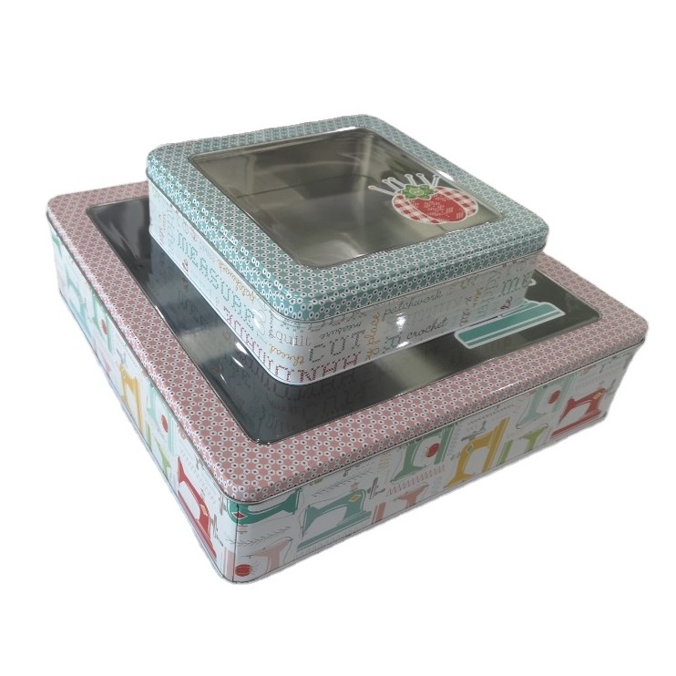 Custom Printed Large Metal Tin Can with Clear Window Lid Recyclable Tinplate for Candy Tea Packing Craft Use Side Use