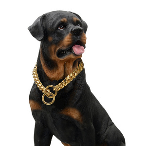 Gold Chain Dog Collar hardware Heavy Duty Stainless Steel pet Cuban Link pitbull Dog Collar Chain dog collar