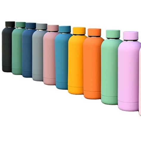 Custom Logo 350ml 500ml 750ml Soft Touch Rubber Paint Personalized Color Double Walled Water Bottle Travel Drinking Flask