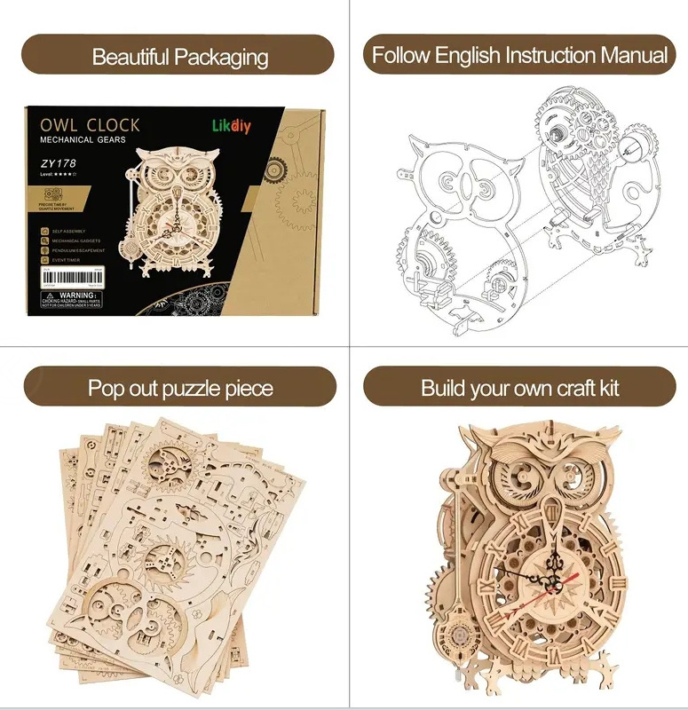 3D Wooden Puzzle Owl Clock Model Kit Desk Clock Home Decor Unique Gift On Birthday Christmas Day ornament