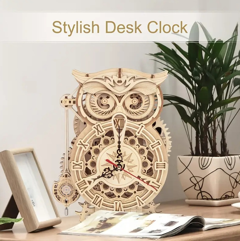 3D Wooden Puzzle Owl Clock Model Kit Desk Clock Home Decor Unique Gift On Birthday Christmas Day ornament