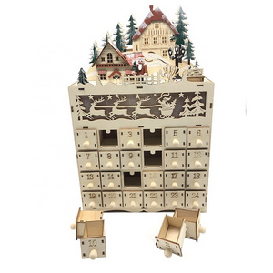 Handmade Artistic Wooden Advent Calendar with LED Lights 24 Storage Drawers for Christmas Countdown Decoration Love Theme