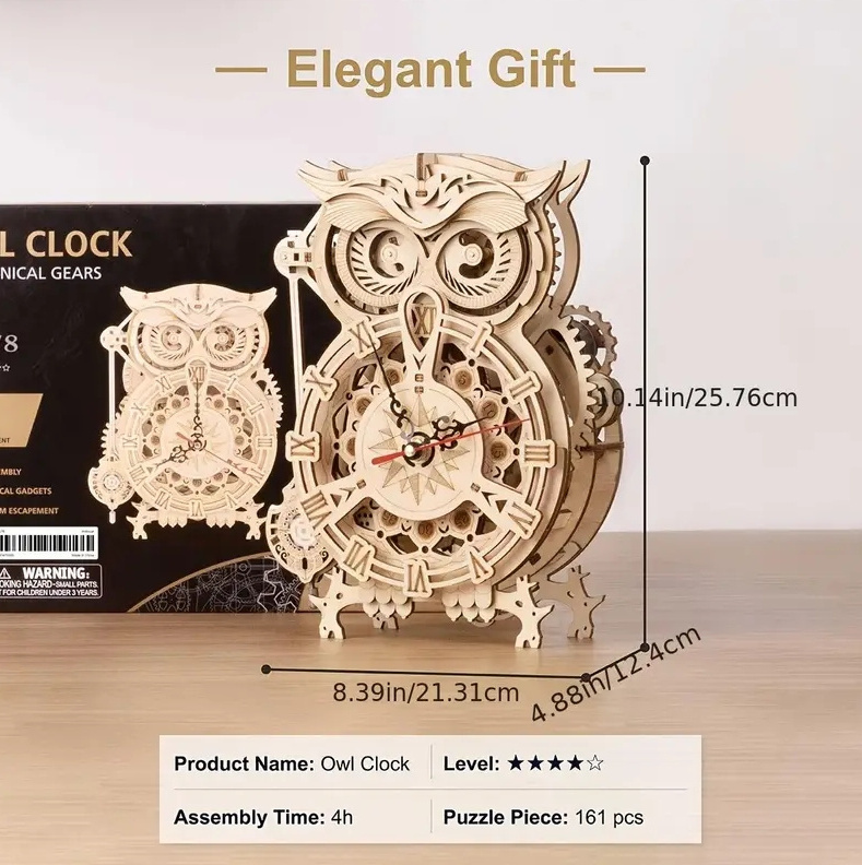 3D Wooden Puzzle Owl Clock Model Kit Desk Clock Home Decor Unique Gift On Birthday Christmas Day ornament