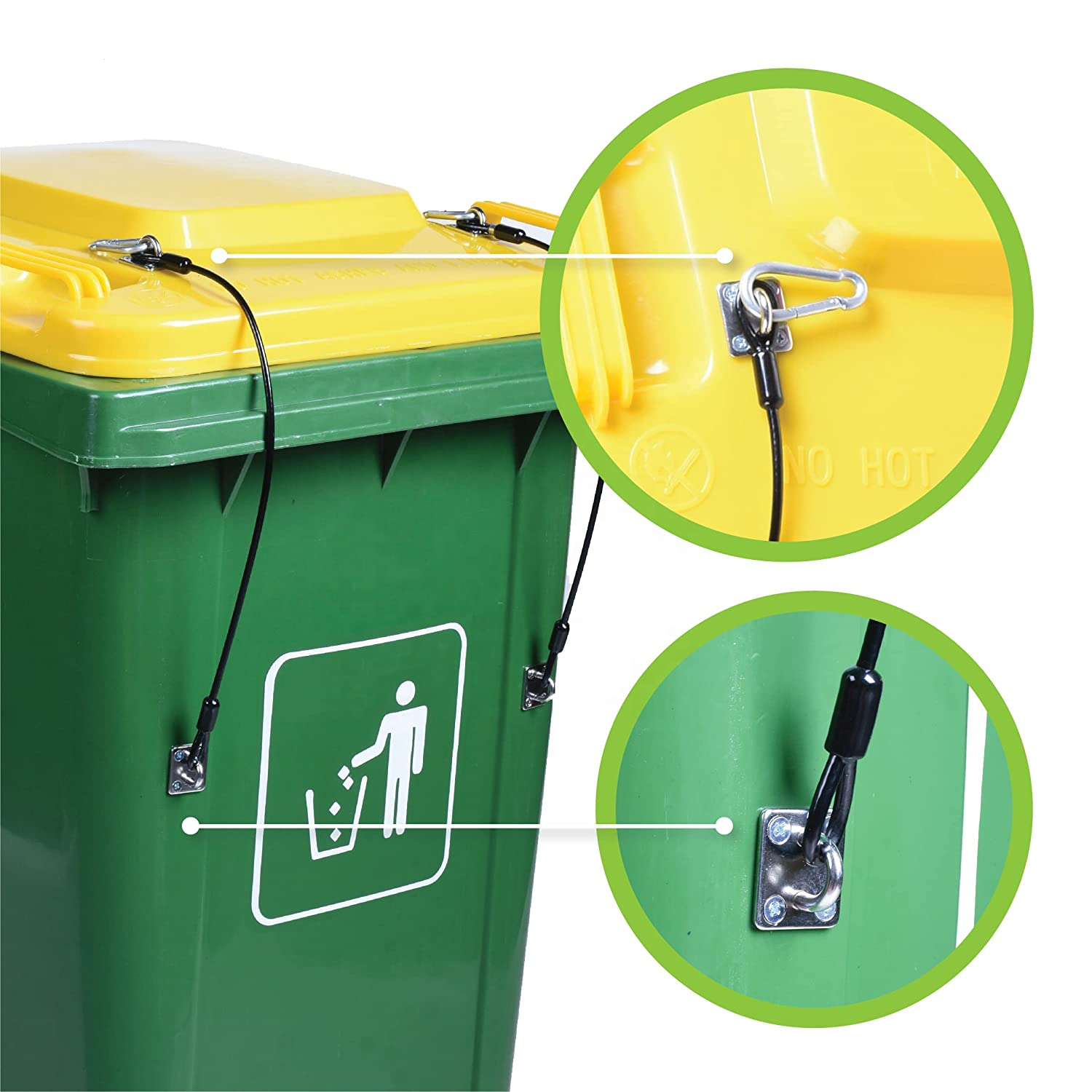 Durable Nylon Coated Wire Rope Trash Can Lid Lock Metal Outdoor Trash Can Lock for Litter Prevention Trash Can Locks for Animals